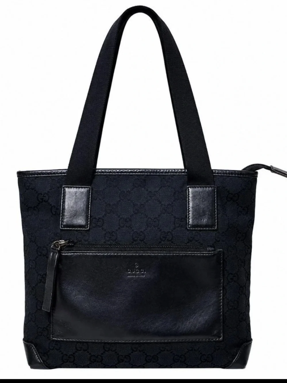 Gucci Black Monogram Canvas Tote with Front Zip Pocket